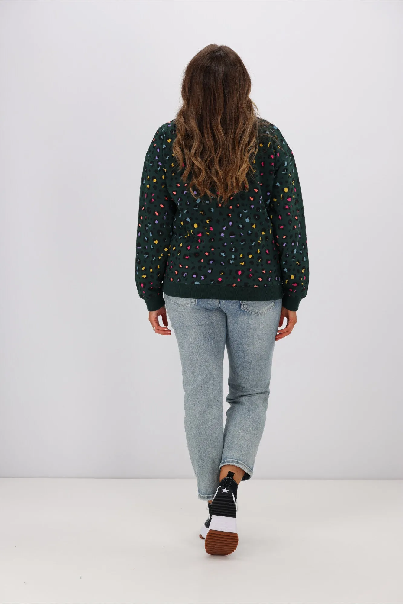 Sugarhill Brighton Noah Sweatshirt Rainbow Leopard Green