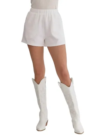 Textured High Waist Shorts In White