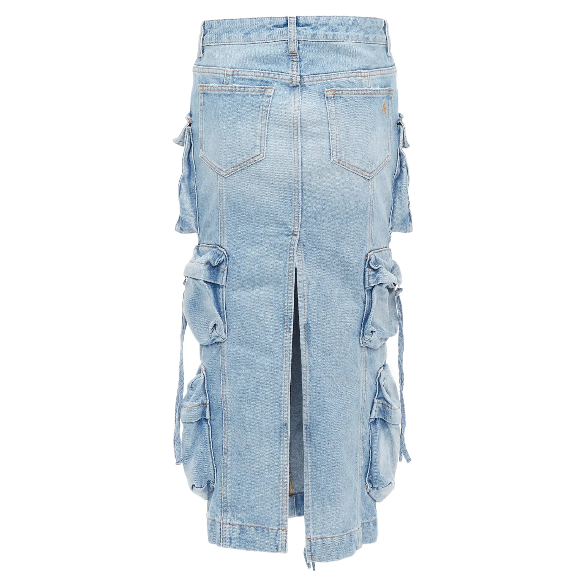 The Attico denim multi pocket cargo midi skirt