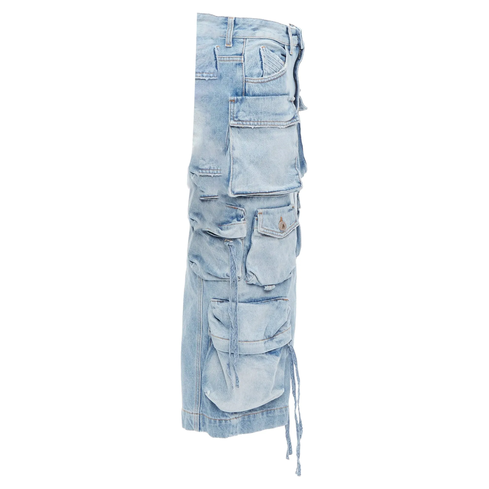 The Attico denim multi pocket cargo midi skirt