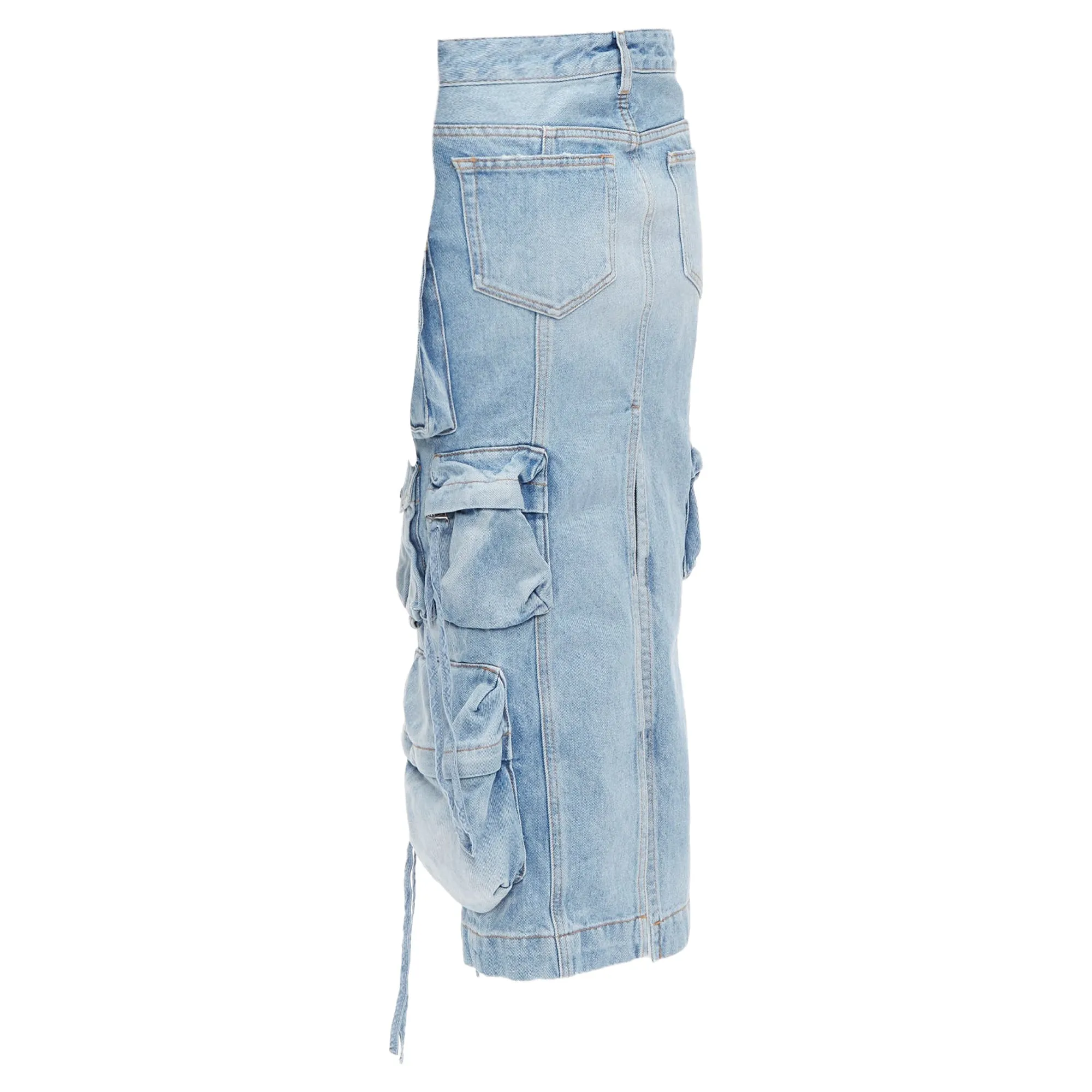 The Attico denim multi pocket cargo midi skirt