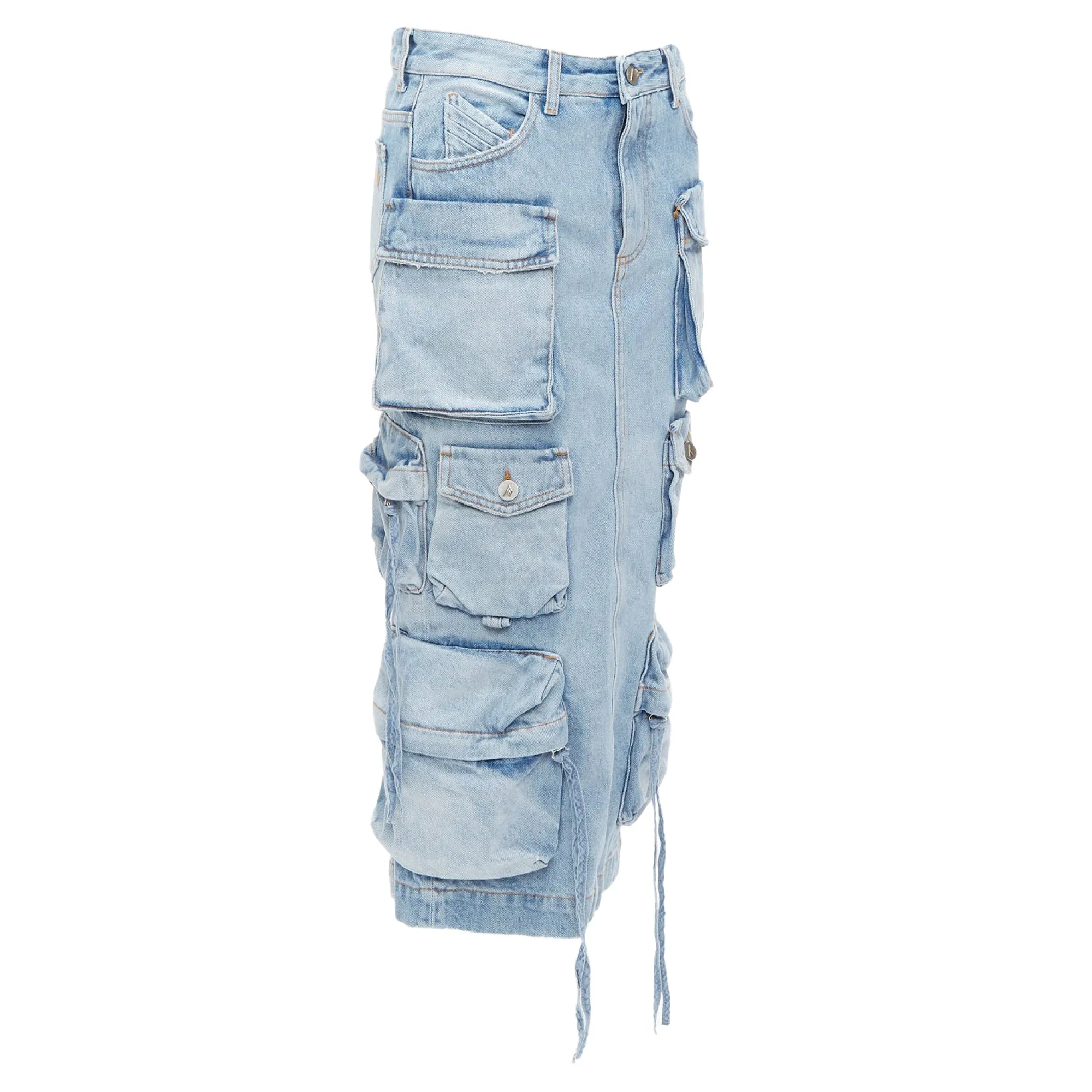 The Attico denim multi pocket cargo midi skirt