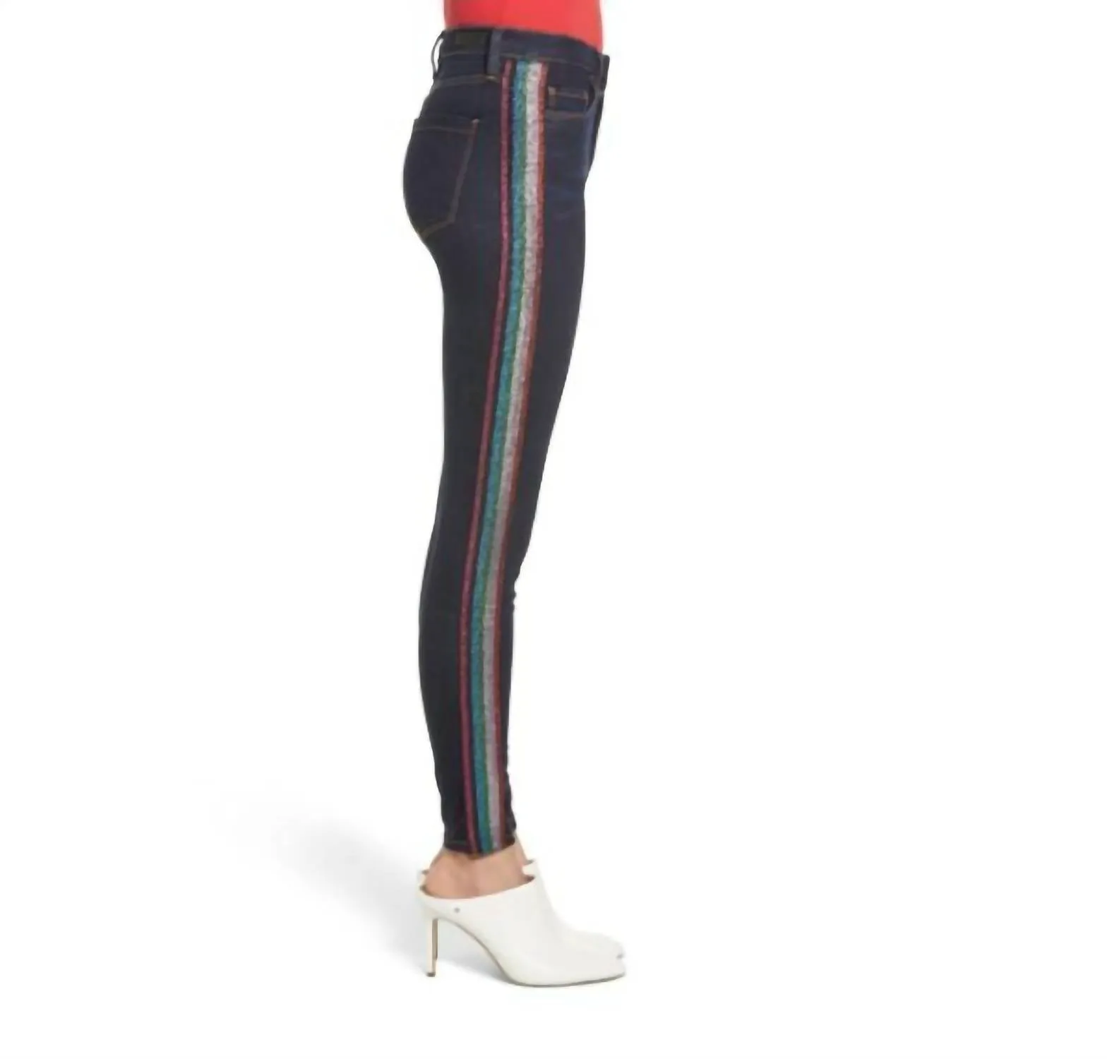 The Bond Metallic Glitter Side Stripe Skinny Jeans In Blue
