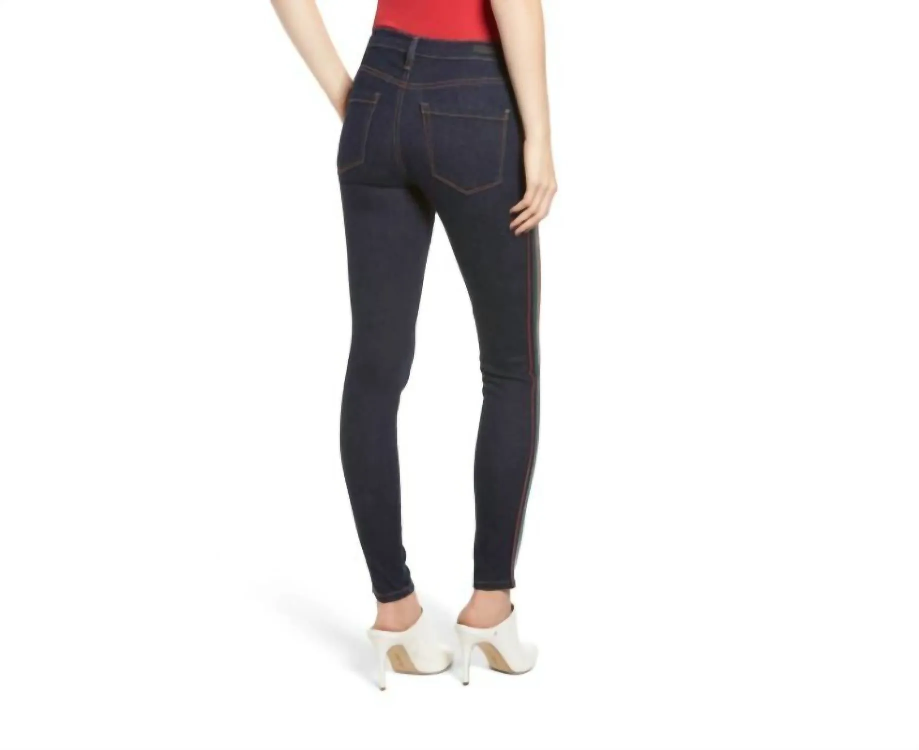 The Bond Metallic Glitter Side Stripe Skinny Jeans In Blue