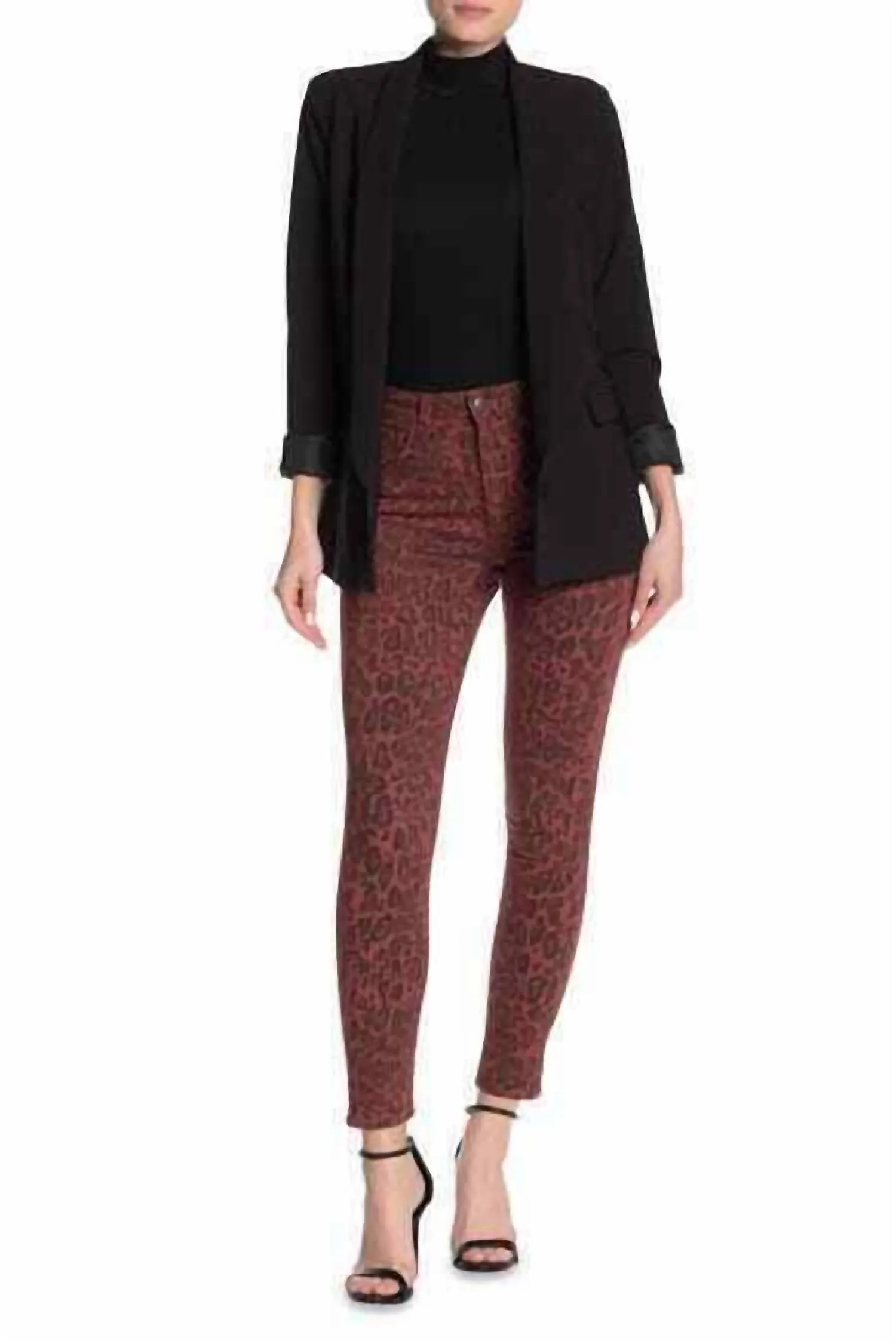 The Charlie Leopard Print High Rise Skinny Jeans In Rust Brown