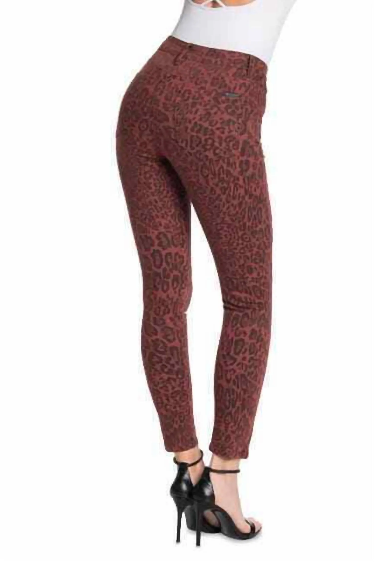 The Charlie Leopard Print High Rise Skinny Jeans In Rust Brown