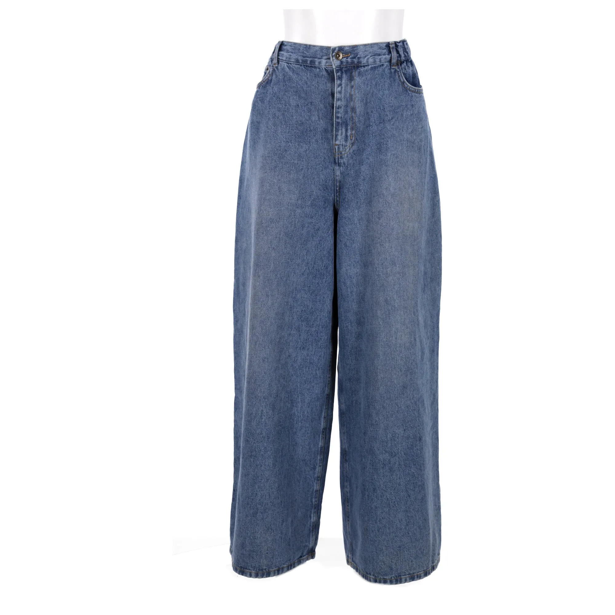 The Frankie Shop Wide Leg Jeans in Blue Cotton Denim