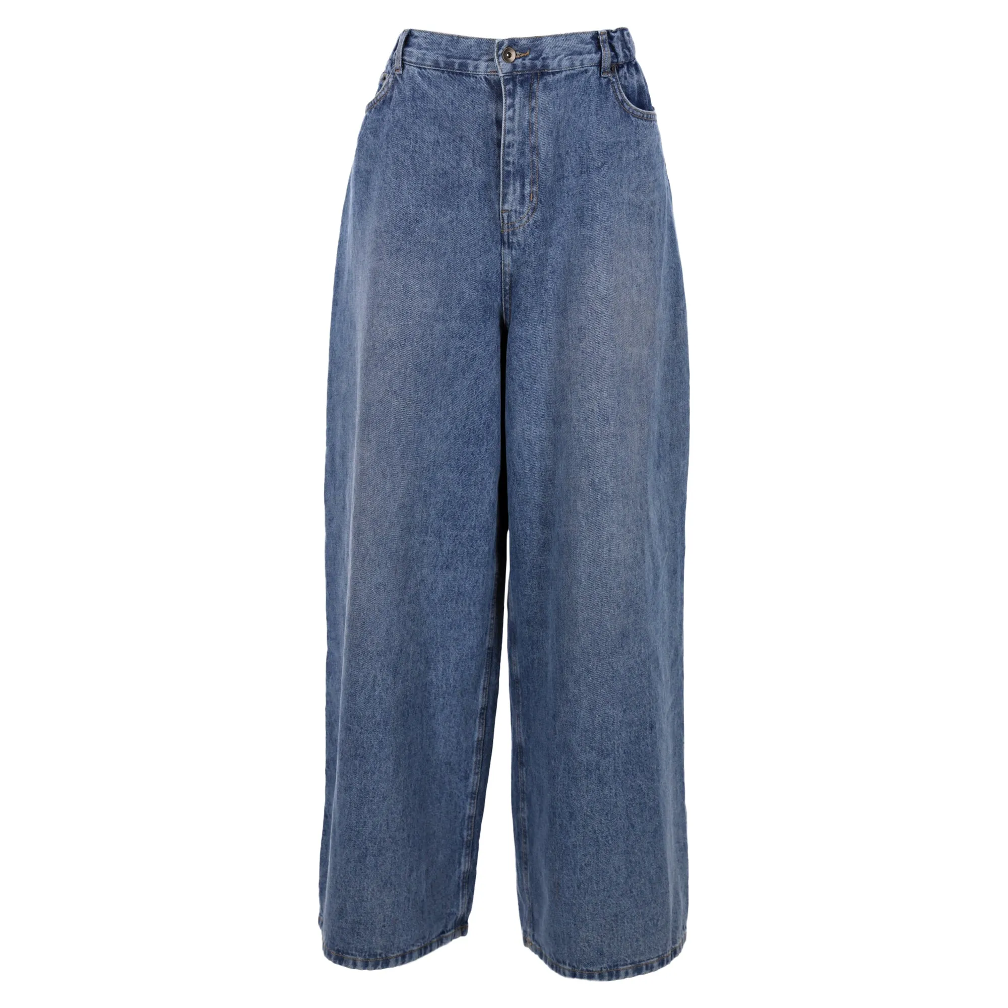 The Frankie Shop Wide Leg Jeans in Blue Cotton Denim