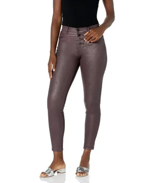 The Great Jones Coated Skinny Jeans With Exposed Buttons In Burgundy