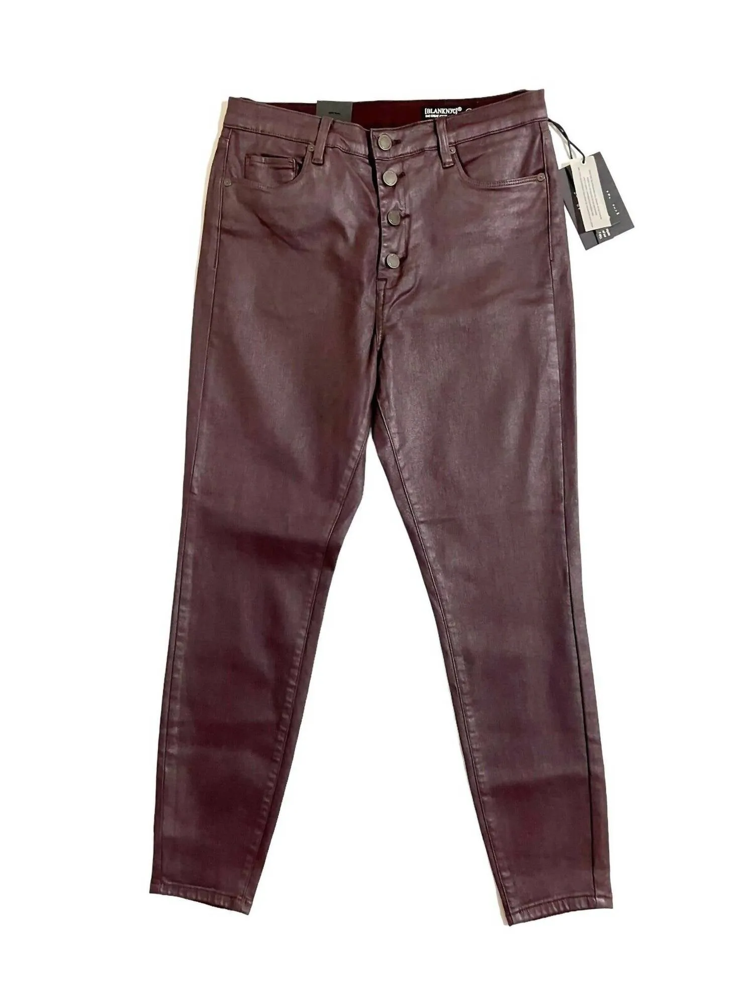 The Great Jones Coated Skinny Jeans With Exposed Buttons In Burgundy