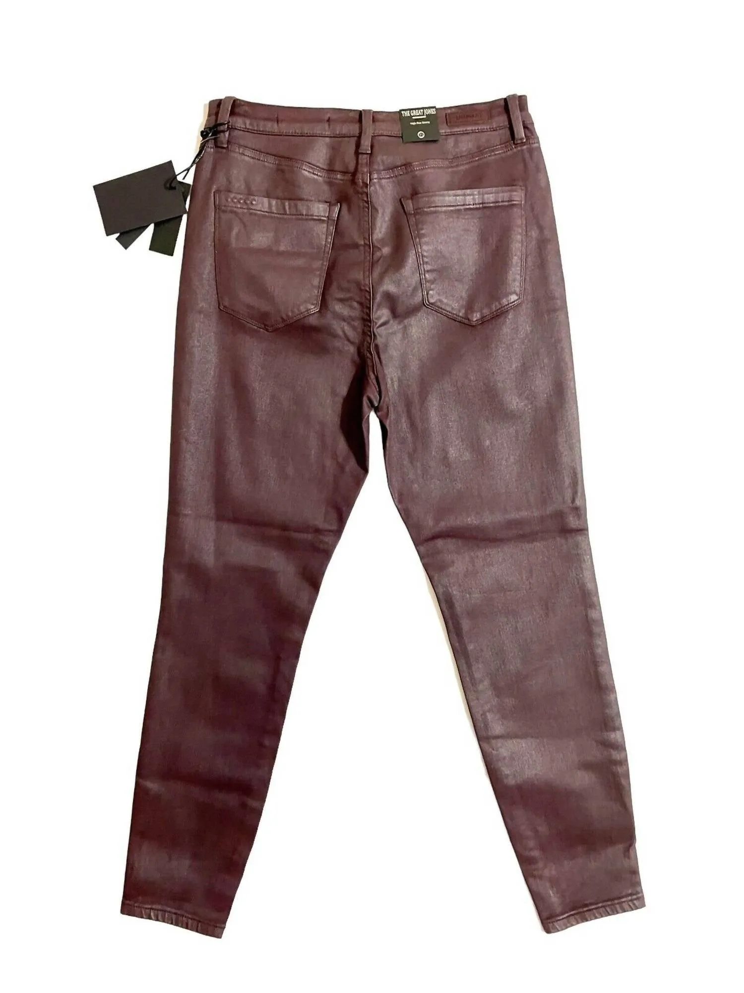 The Great Jones Coated Skinny Jeans With Exposed Buttons In Burgundy