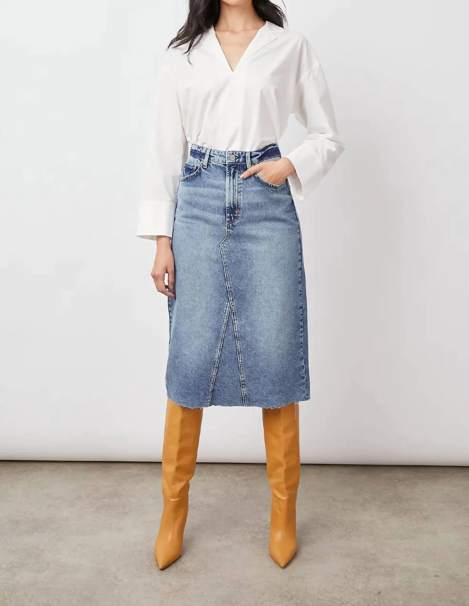 The Highland Midi Skirt In Vintage Denim