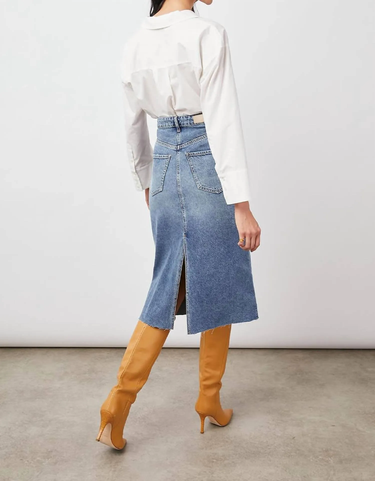 The Highland Midi Skirt In Vintage Denim