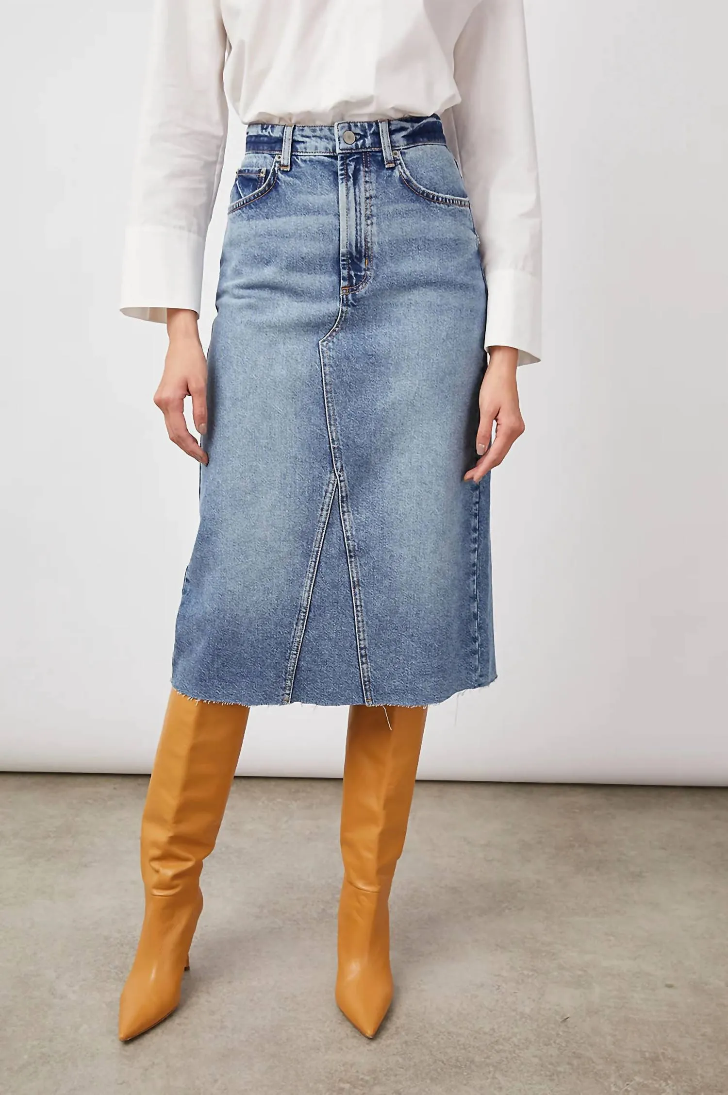 The Highland Midi Skirt In Vintage Denim