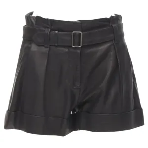 Theory leather belted paperbag cuffed shorts