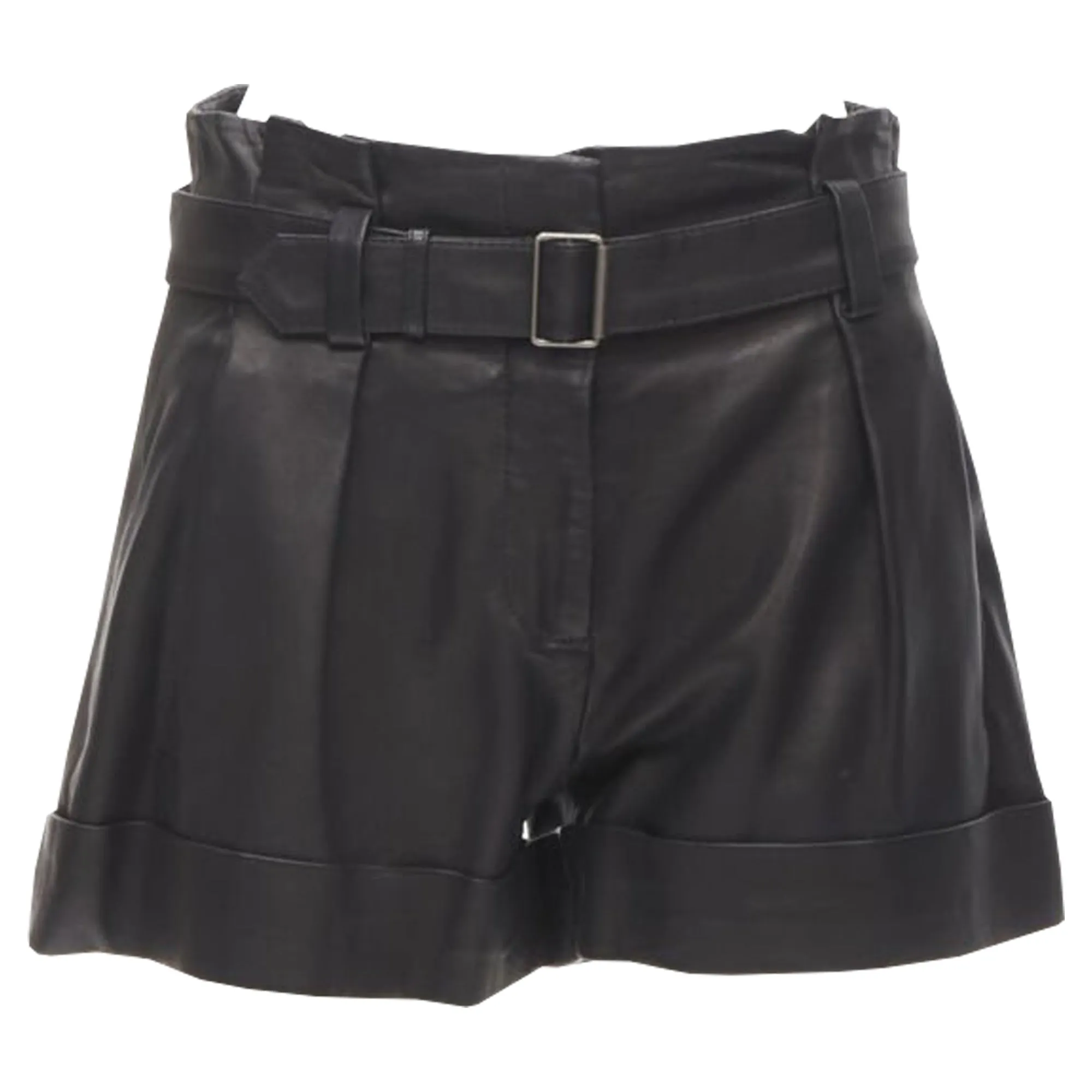 Theory leather belted paperbag cuffed shorts