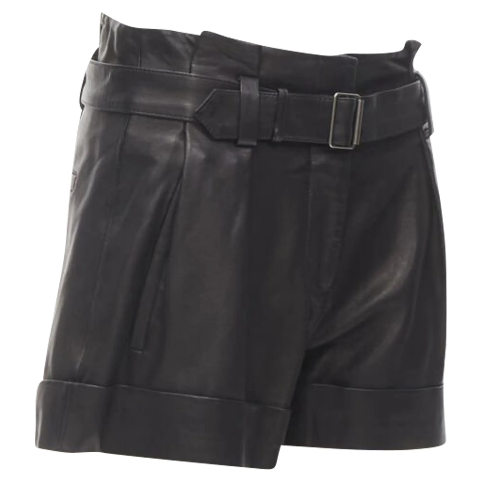 Theory leather belted paperbag cuffed shorts