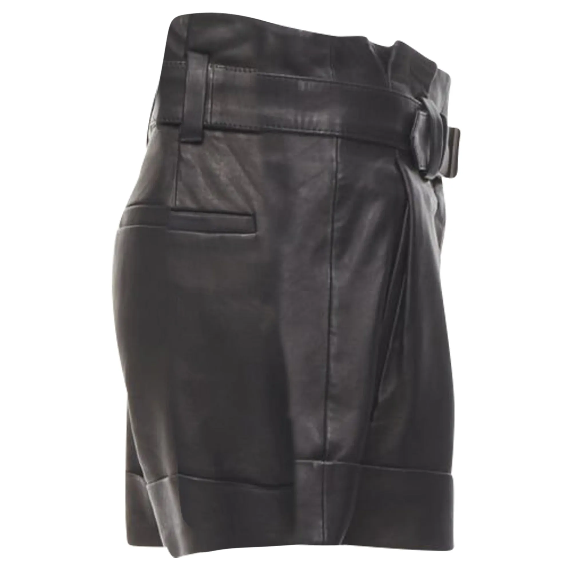 Theory leather belted paperbag cuffed shorts