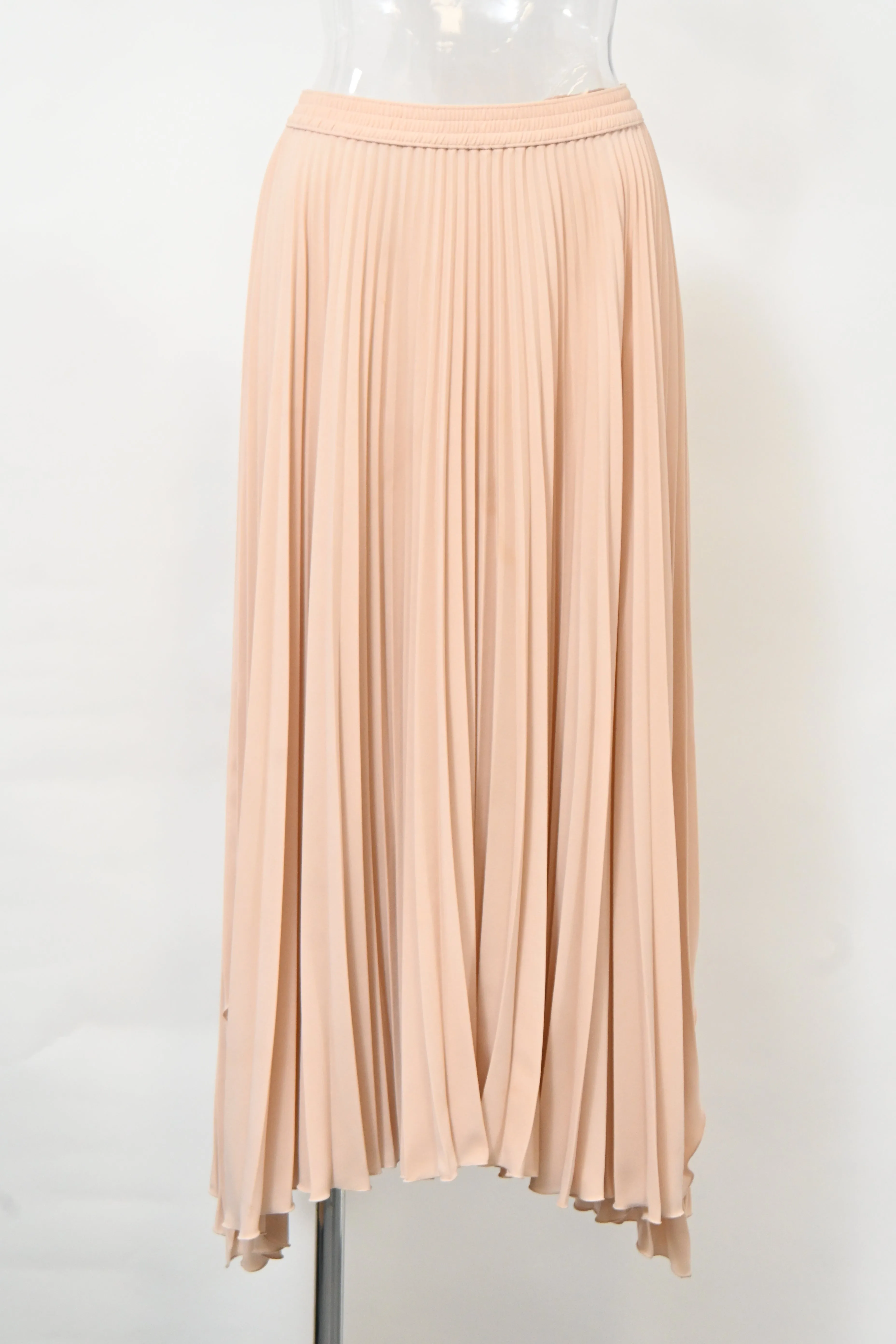 Theory Pleated Midi Skirt in Nude Viscose