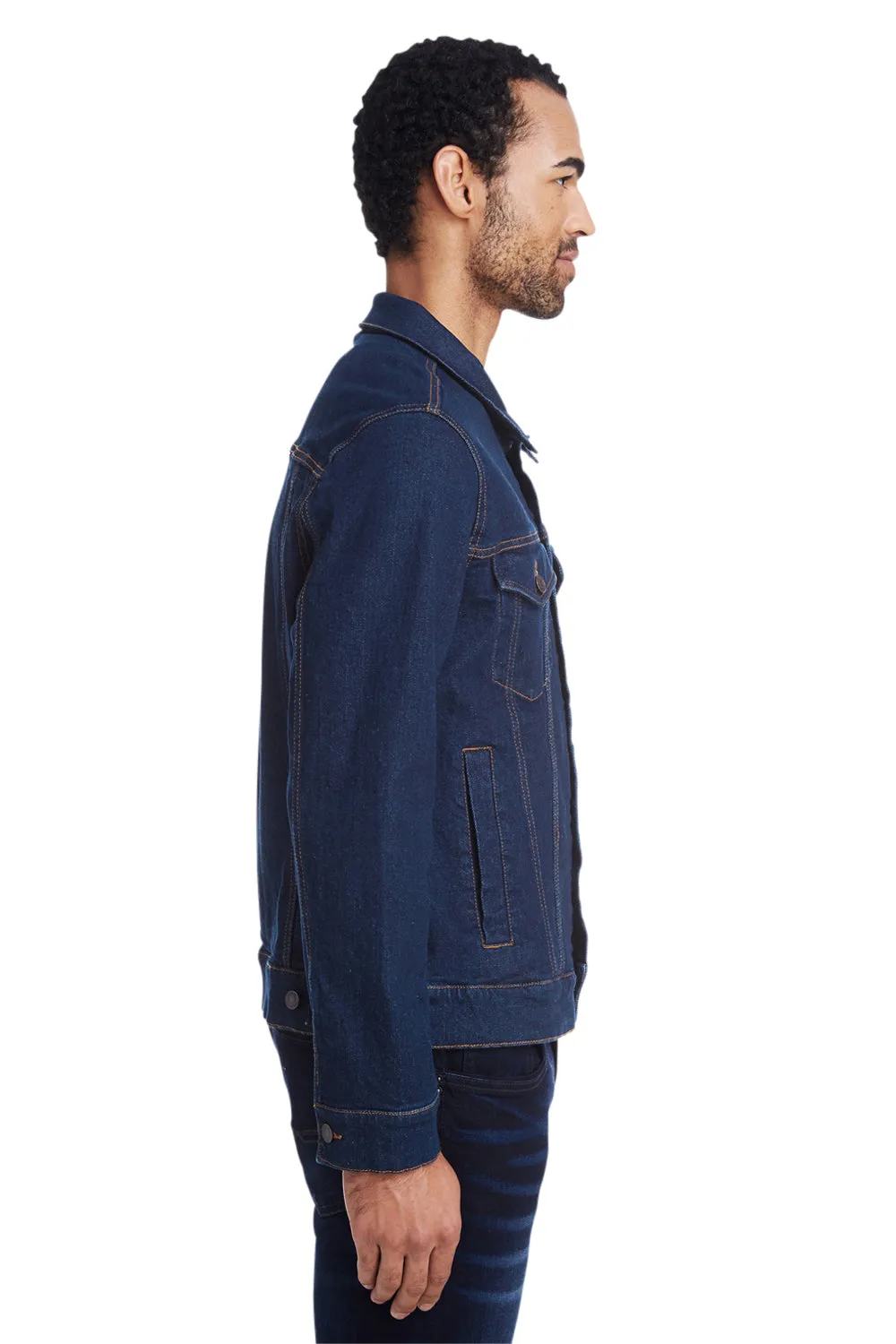 Threadfast Apparel Mens Button Down Denim Jacket - Dark Blue
