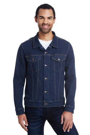 Threadfast Apparel Mens Button Down Denim Jacket - Dark Blue