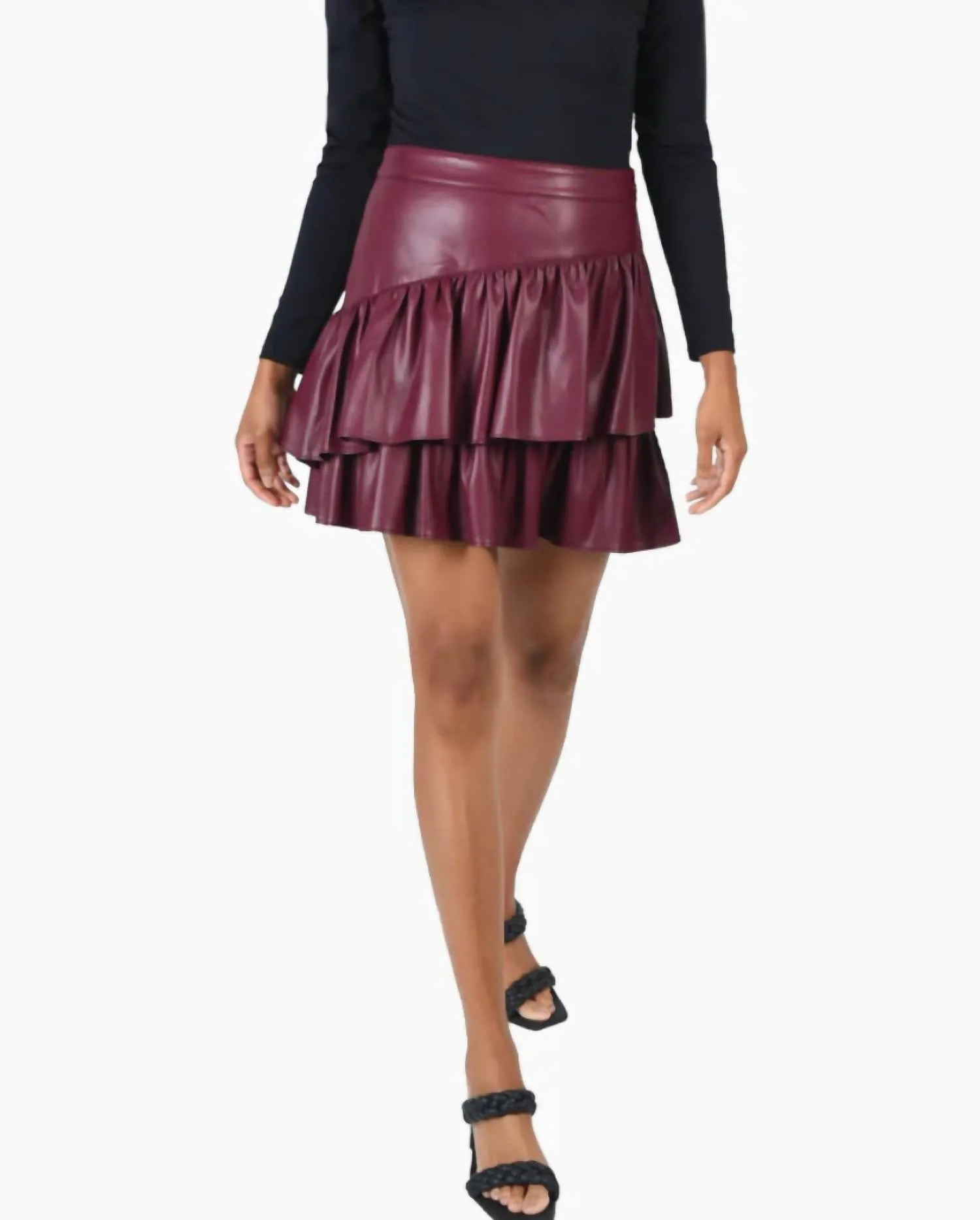 Tierred Mini Skirt In Burgundy