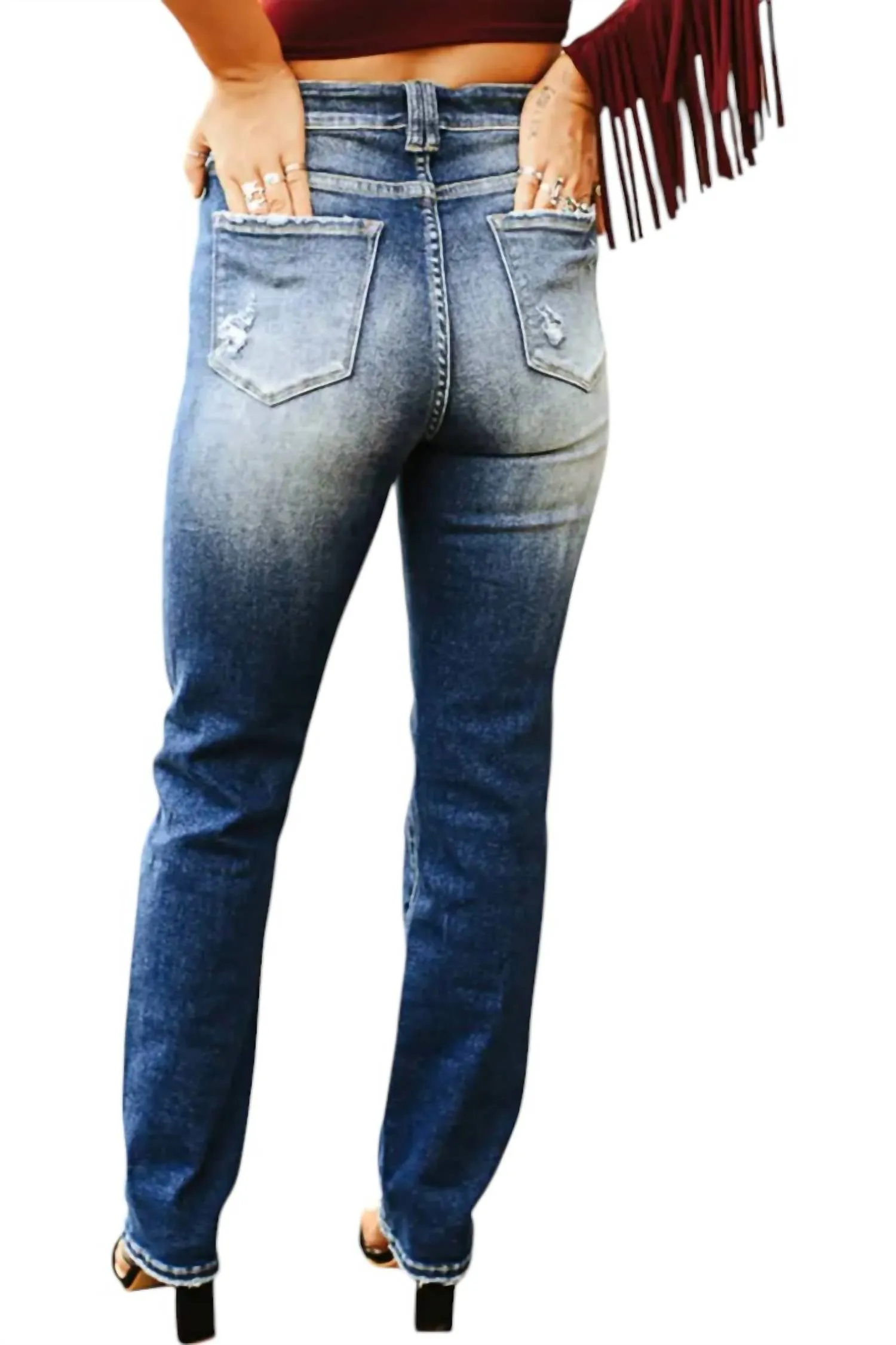 Tummy Control Boyfriend Jeans In Mid Wash