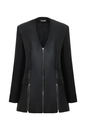 V-Neck Pleather Jacket