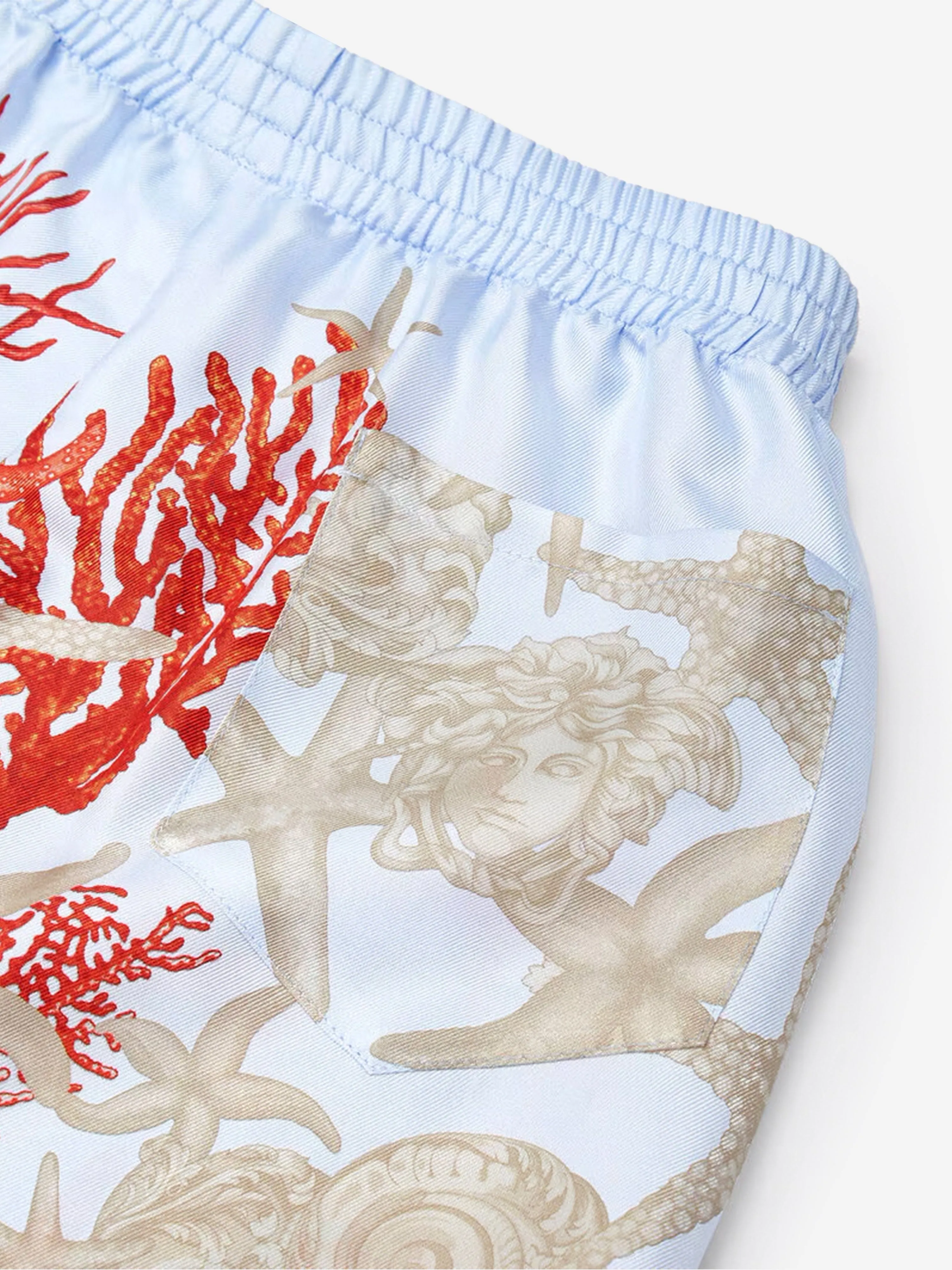 Versace Boys Silk Barocco De La Mer Shorts in Blue