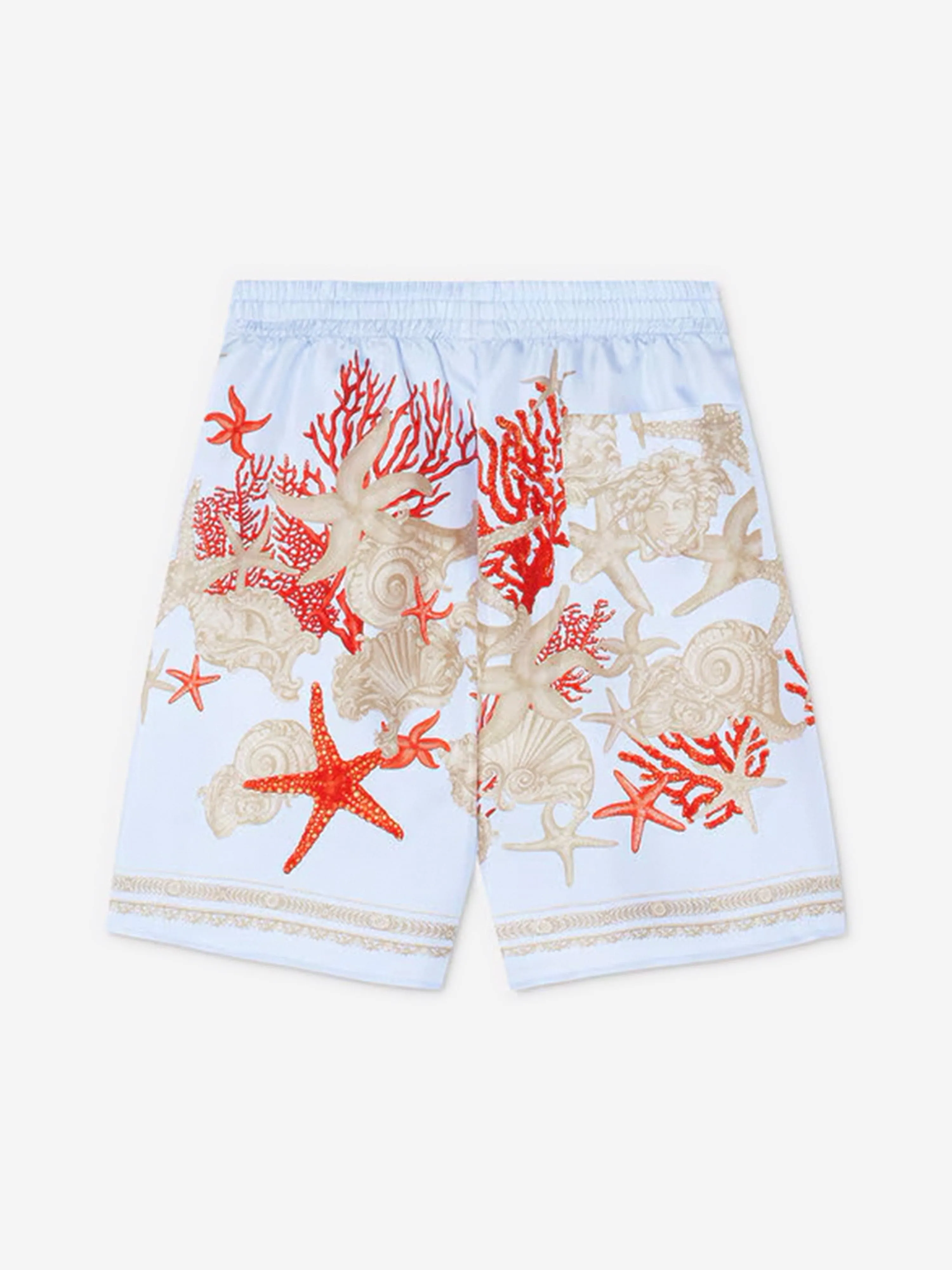 Versace Boys Silk Barocco De La Mer Shorts in Blue