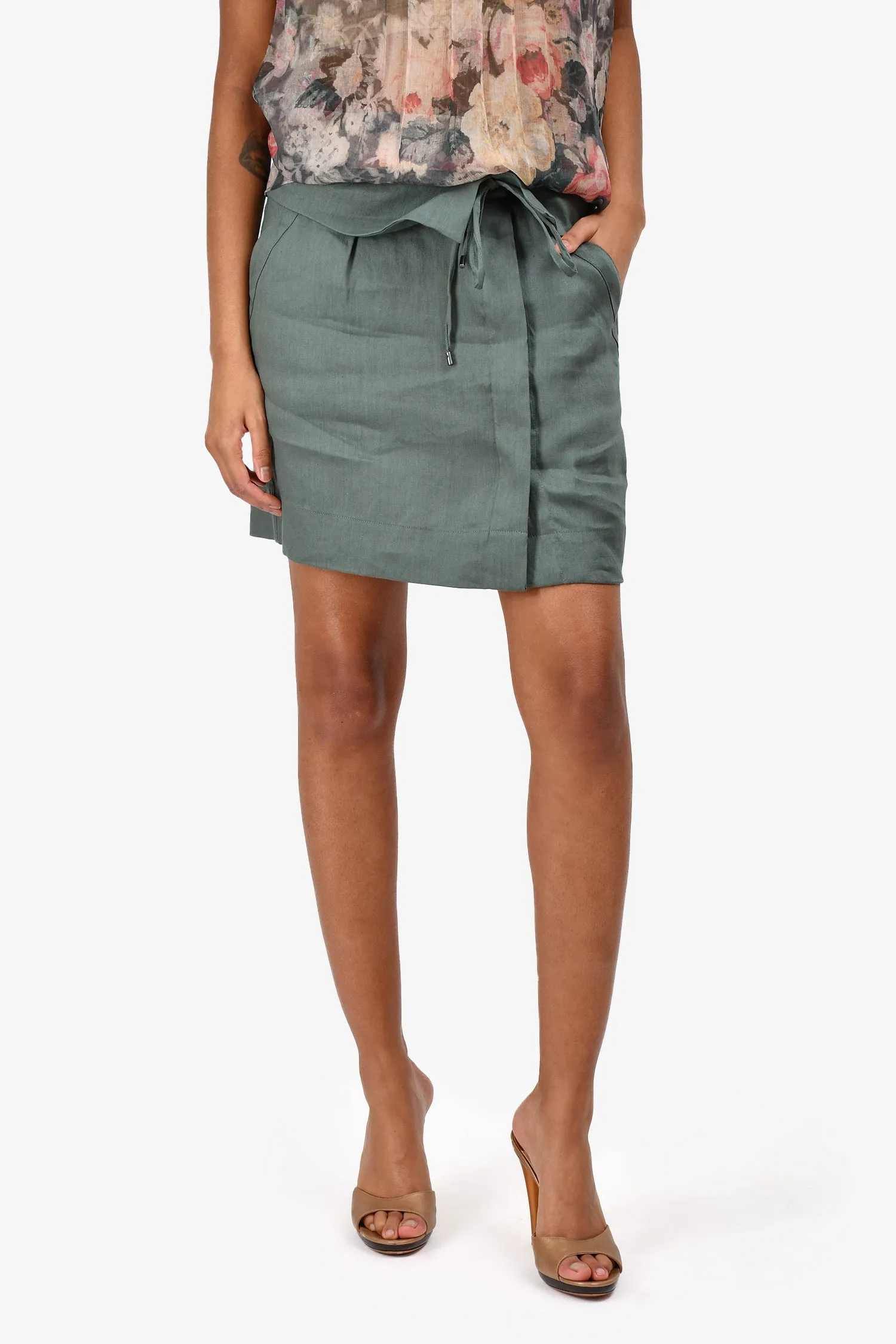 Vince Green Linen Mini Skirt Size 2
