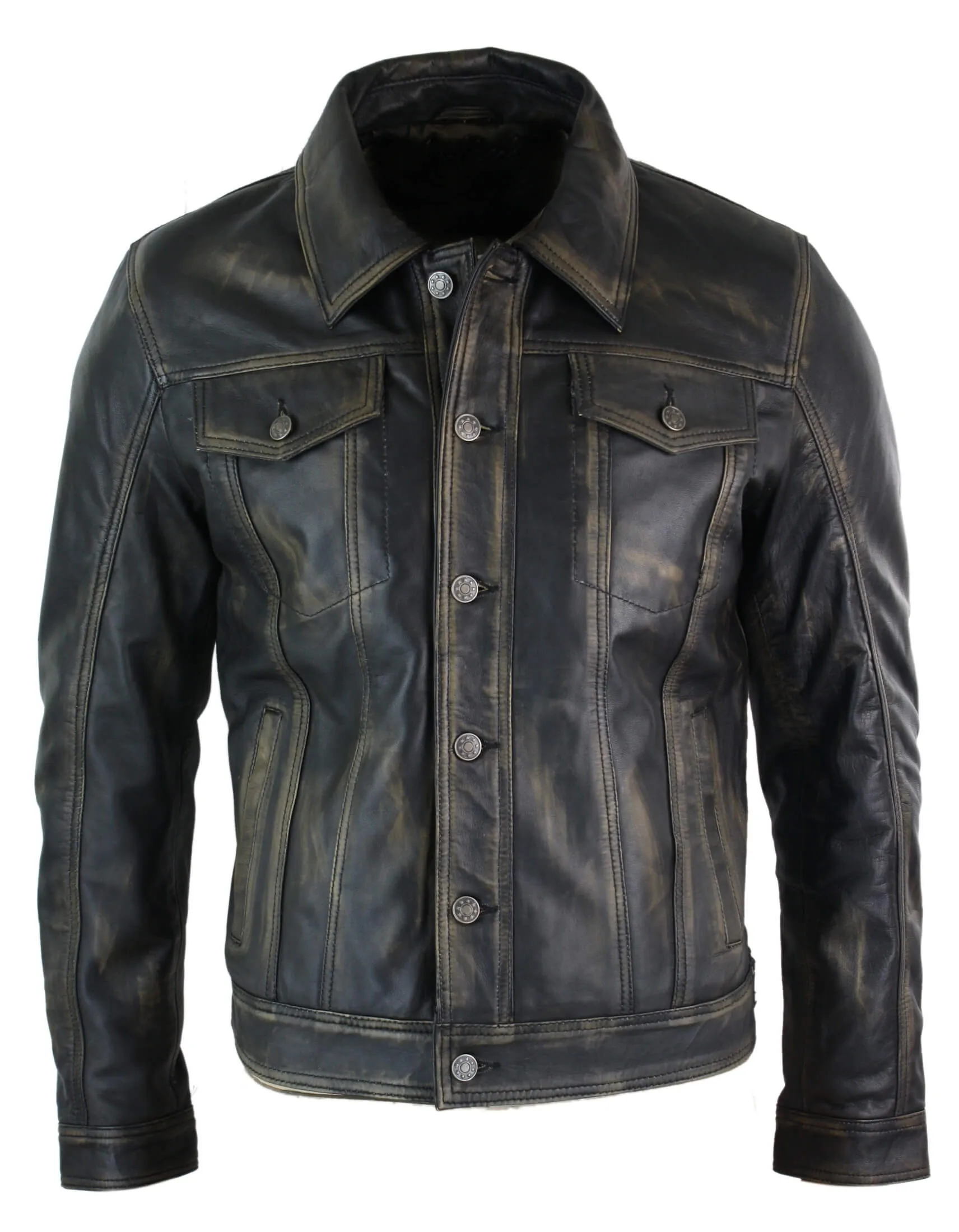 Washed Leather Short Biker Jacket