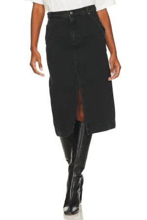 Wild Roses Midi Denim Skirt In Black