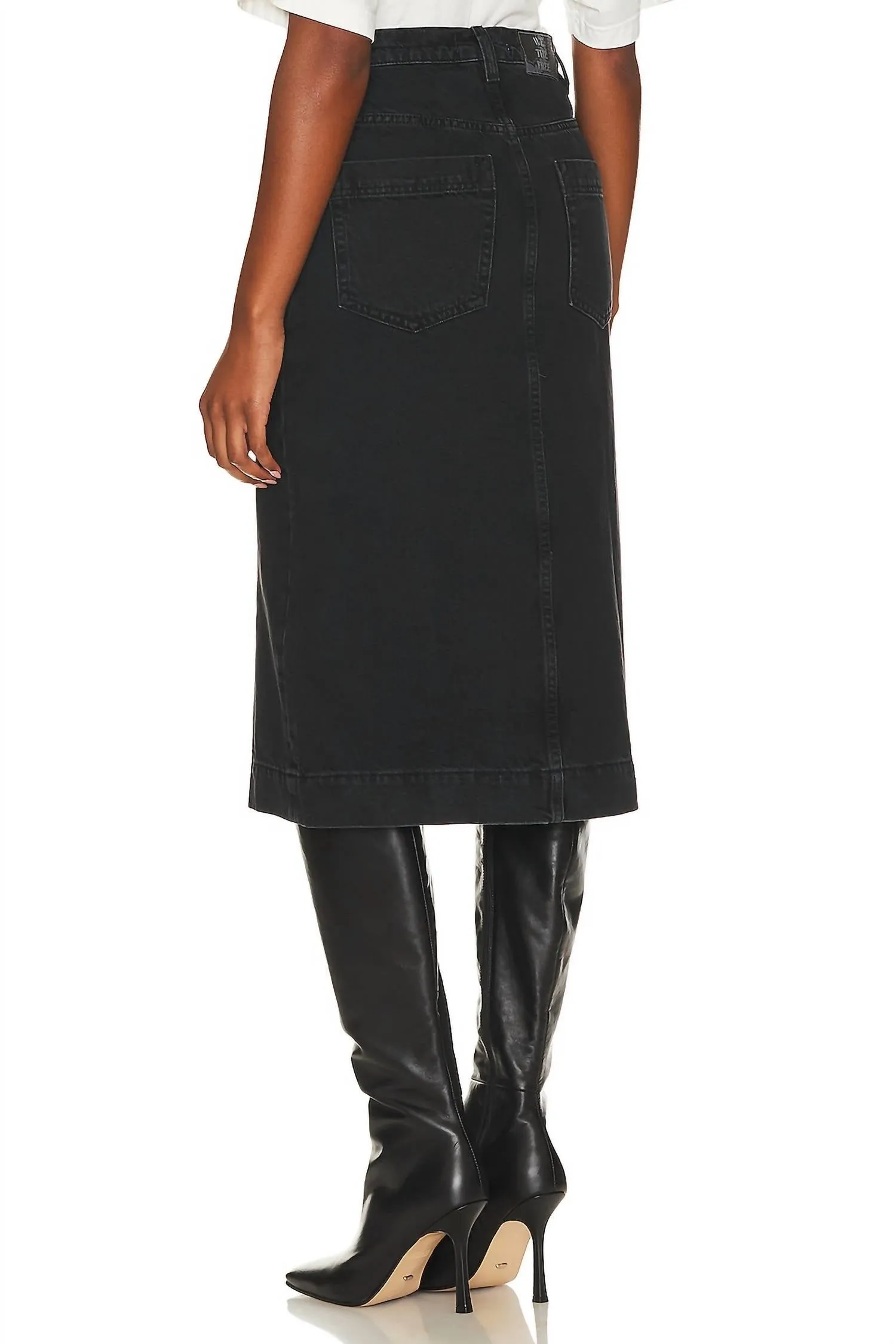 Wild Roses Midi Denim Skirt In Black