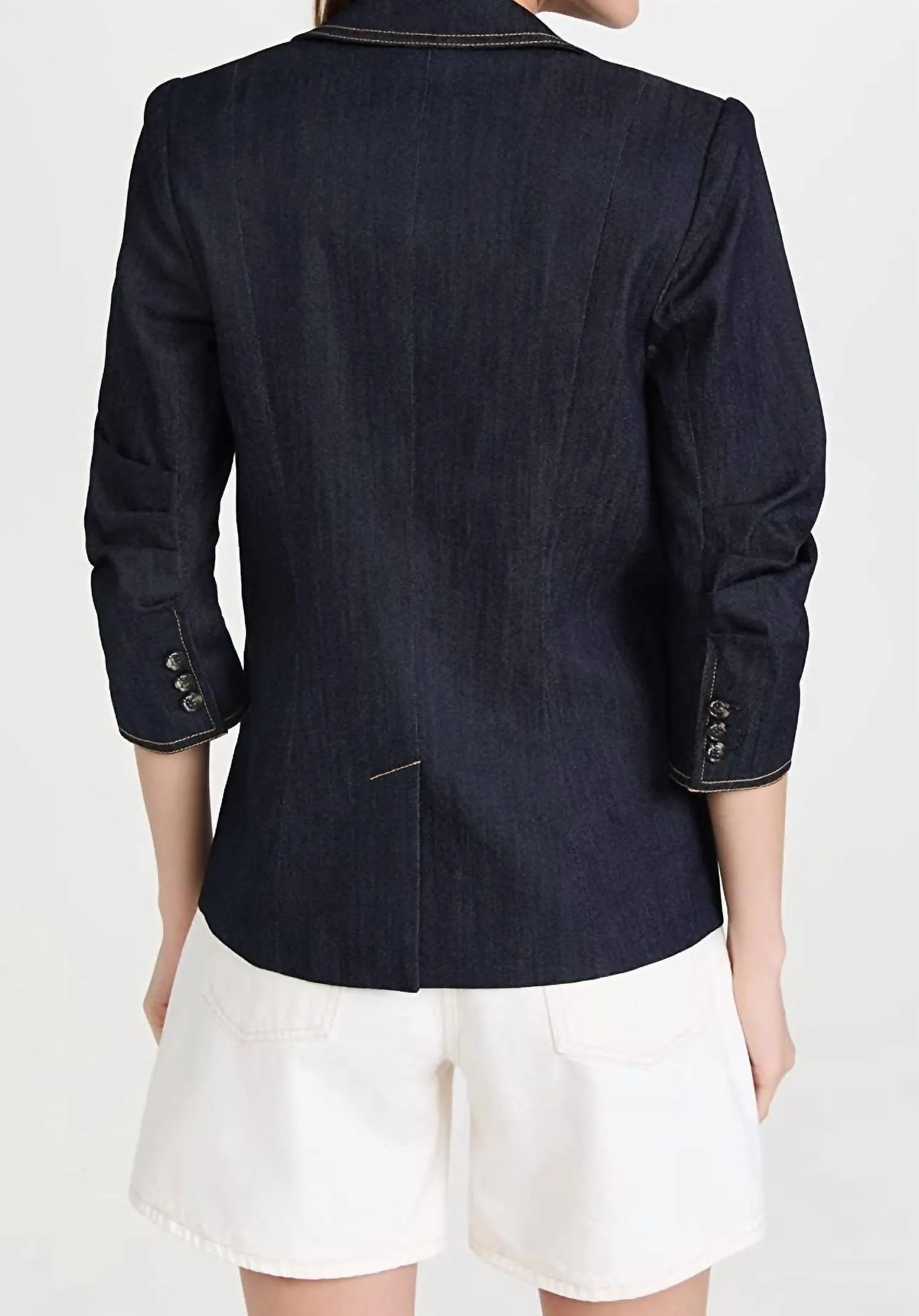 Women Khloe Single Button Stylish Sleeve Denim Blazer In Indigo
