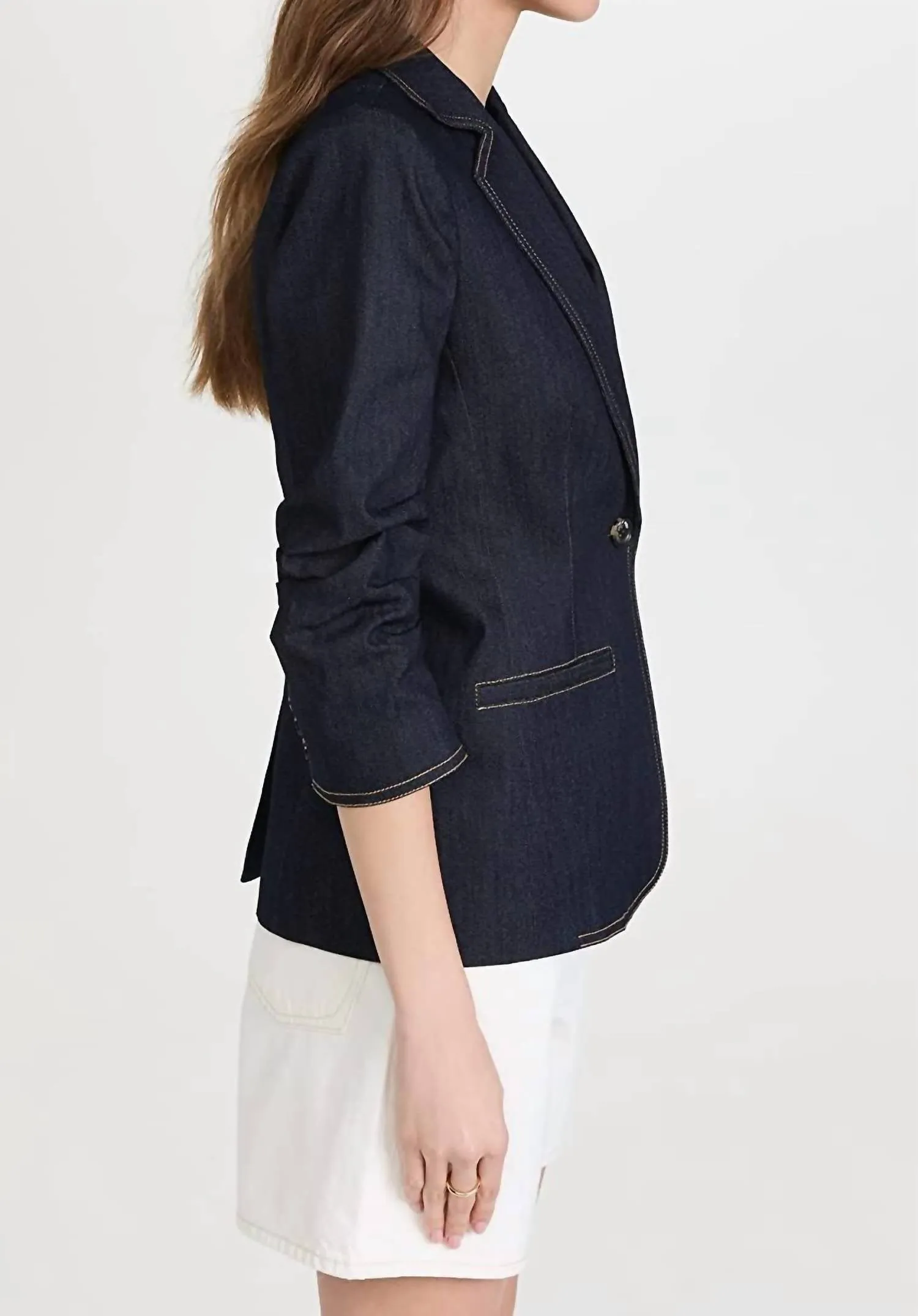 Women Khloe Single Button Stylish Sleeve Denim Blazer In Indigo