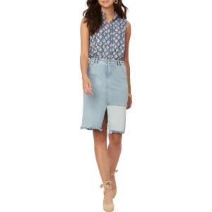 Womens Distressed Denim Midi Skirt