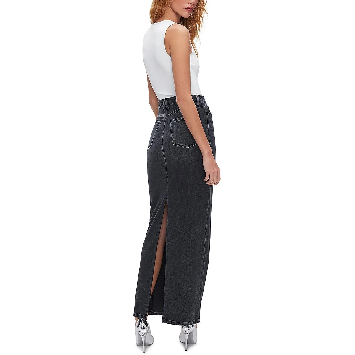 Womens High Rise Denim Maxi Skirt