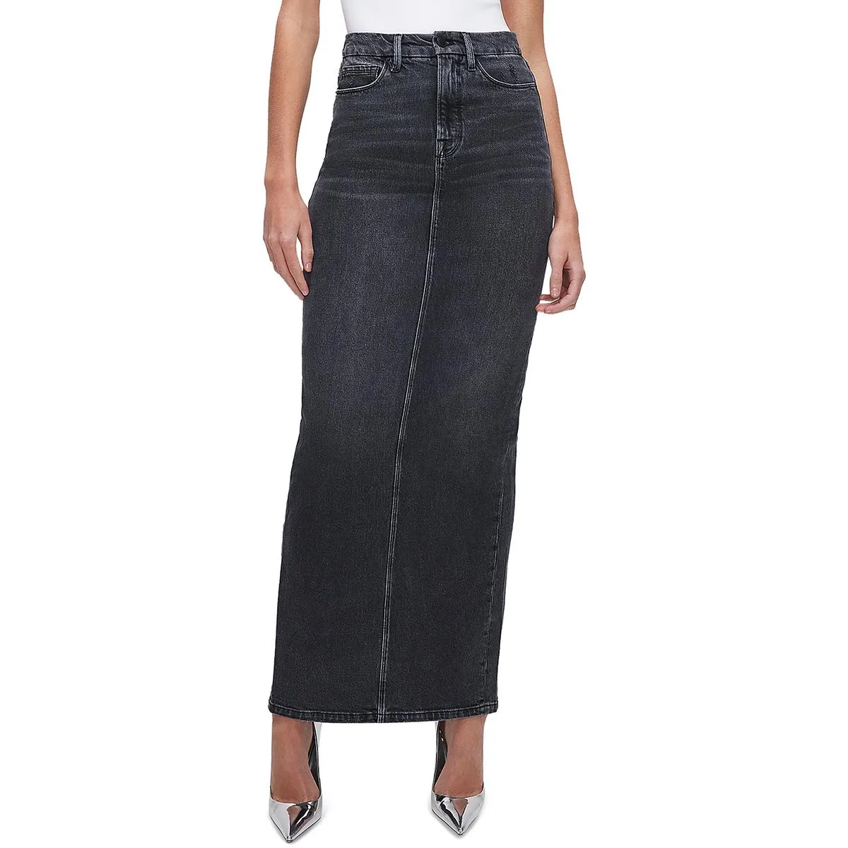Womens High Rise Denim Maxi Skirt