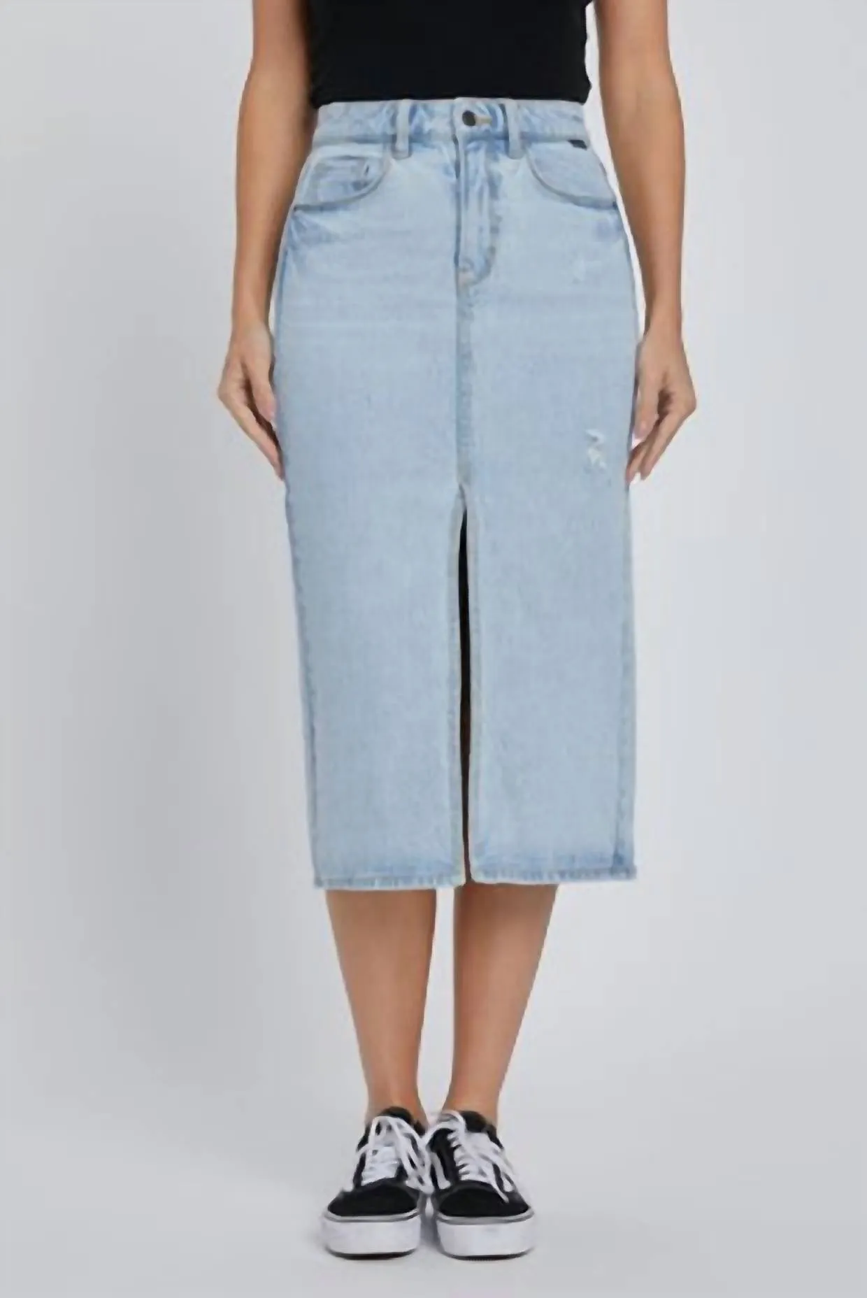 Women's Juniors Front Slit Long Denim Jean Skirt In Light Denim