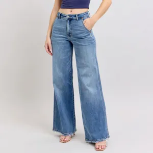 Women's Med Wash High Waisted Retro Wide Leg Jeans