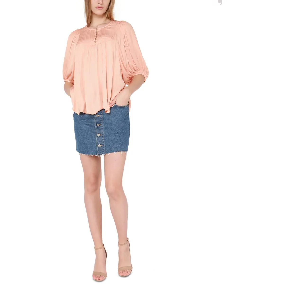Womens Mini Button Front Denim Skirt