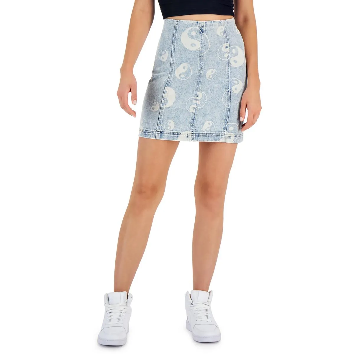 Womens Mini Printed Denim Skirt