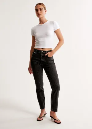 Women's Plain Mom Jeans,Black