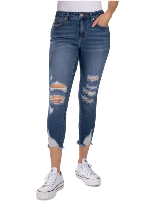 Women's Ripped Washed Cropped Jeans,Blue