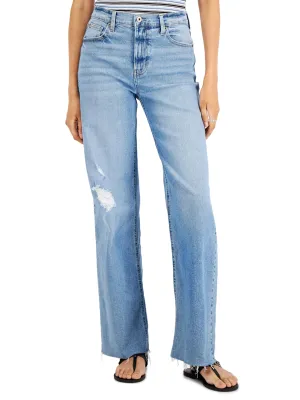 Women's Ripped Washed Jeans,Light Blue