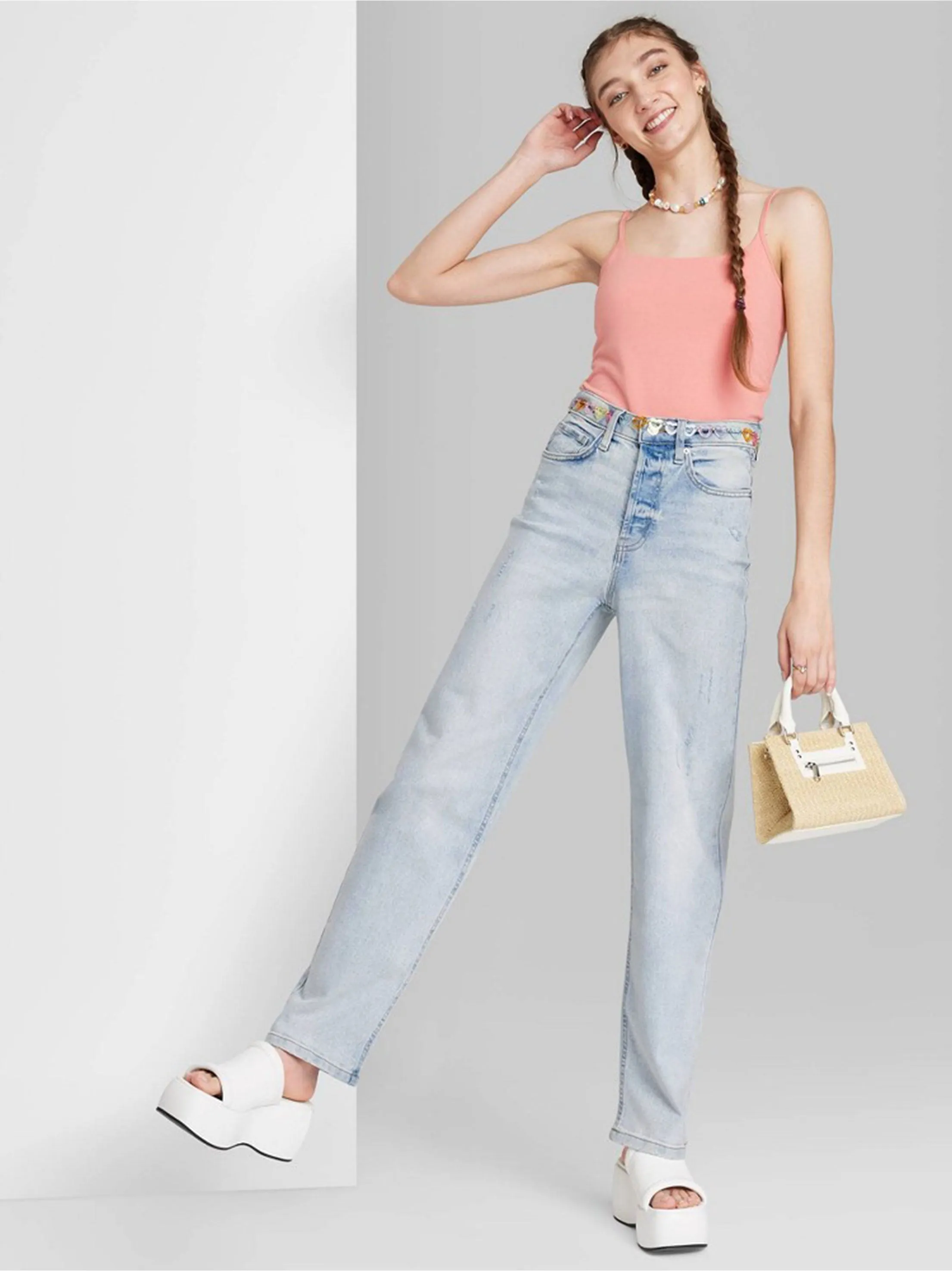 Women's Ripped Washed Jeans,Light Blue