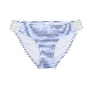 Women's Striped Lace Side Bikini Bottom,Blue/White