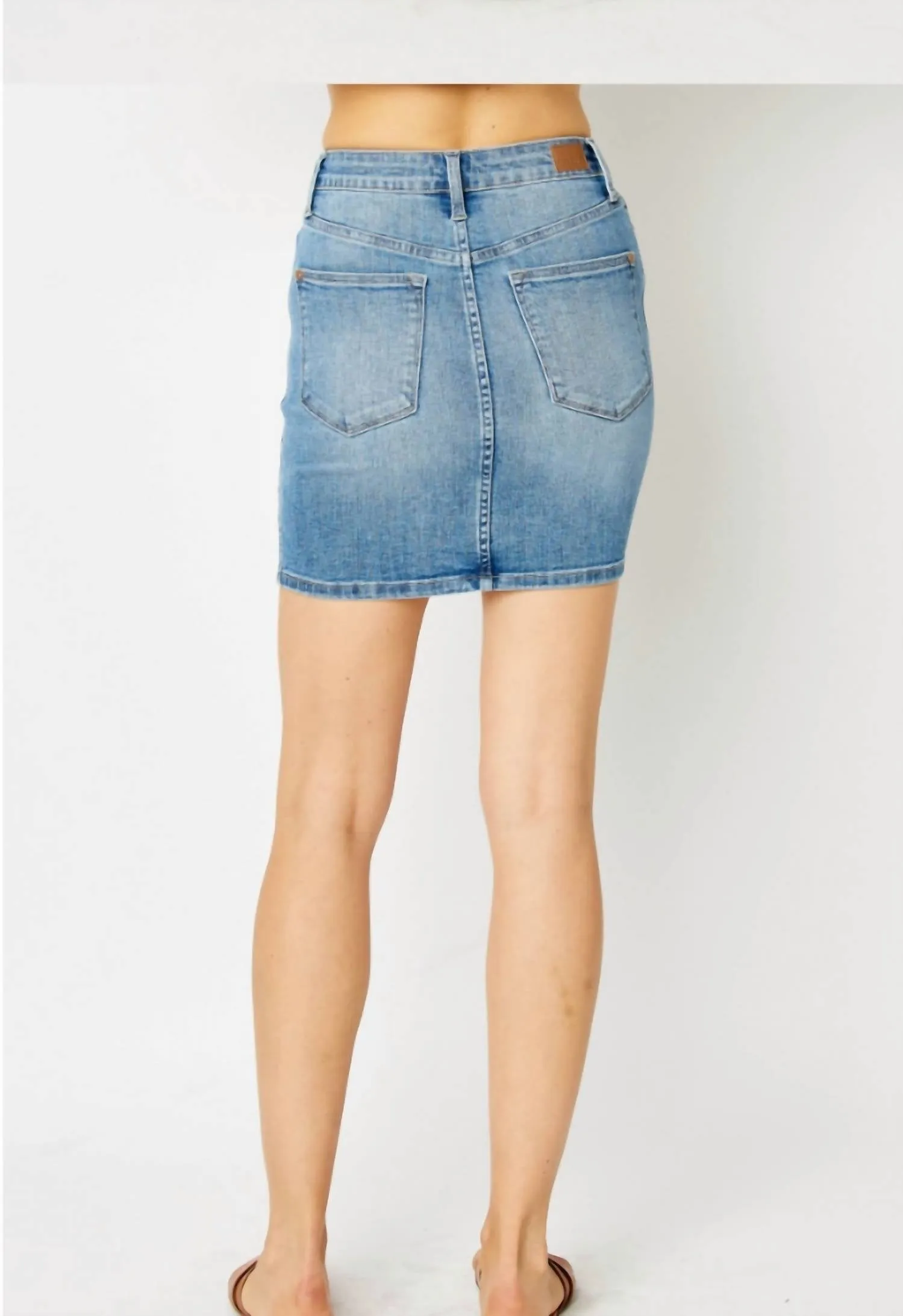 Work It Tummy Control Denim Skirt In Blue
