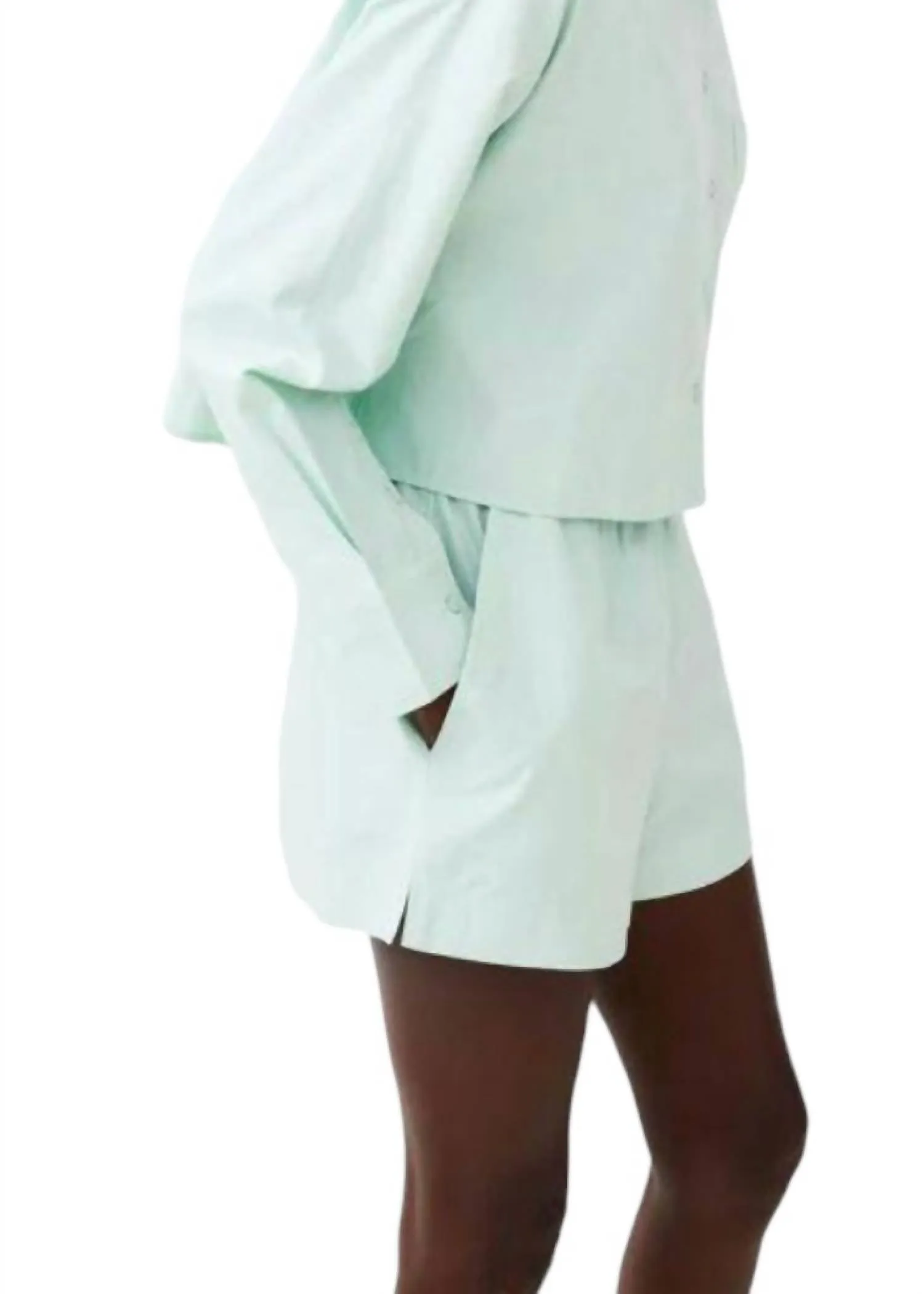 Woven Shirting Shorts In Subtle Green